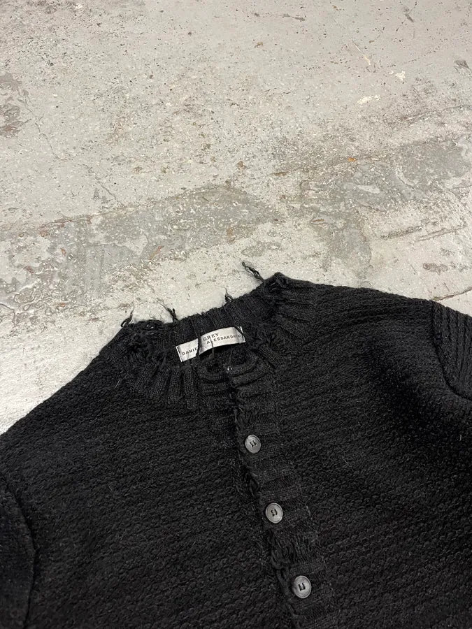 Daniele Alessandrini Distressed Black Wool Henley Sweater tdtrrGd 4