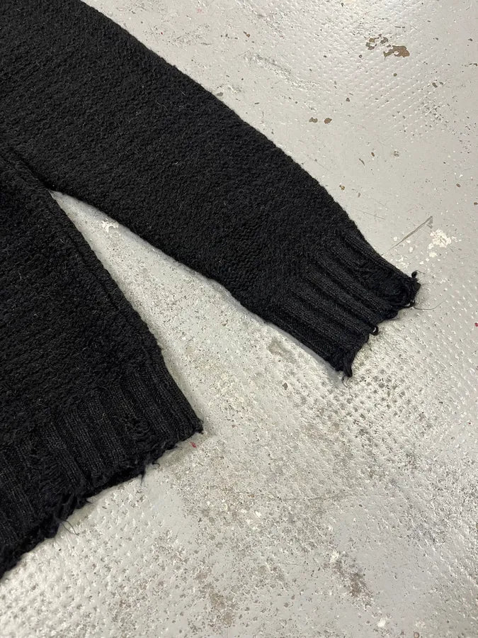 Daniele Alessandrini Distressed Black Wool Henley Sweater tdtrrGd 5