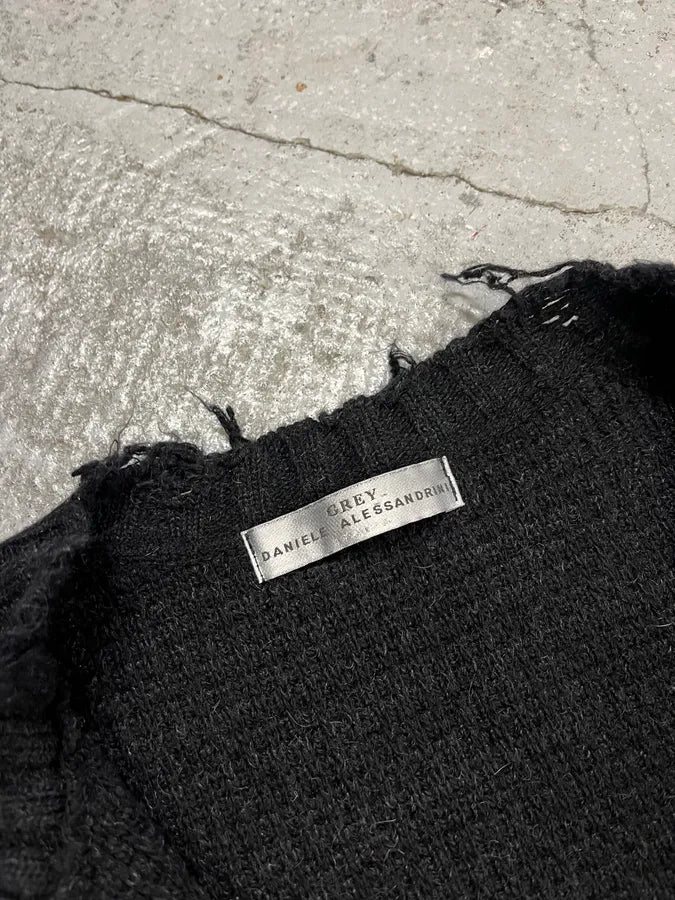 Daniele Alessandrini Distressed Black Wool Henley Sweater tdtrrGd 7