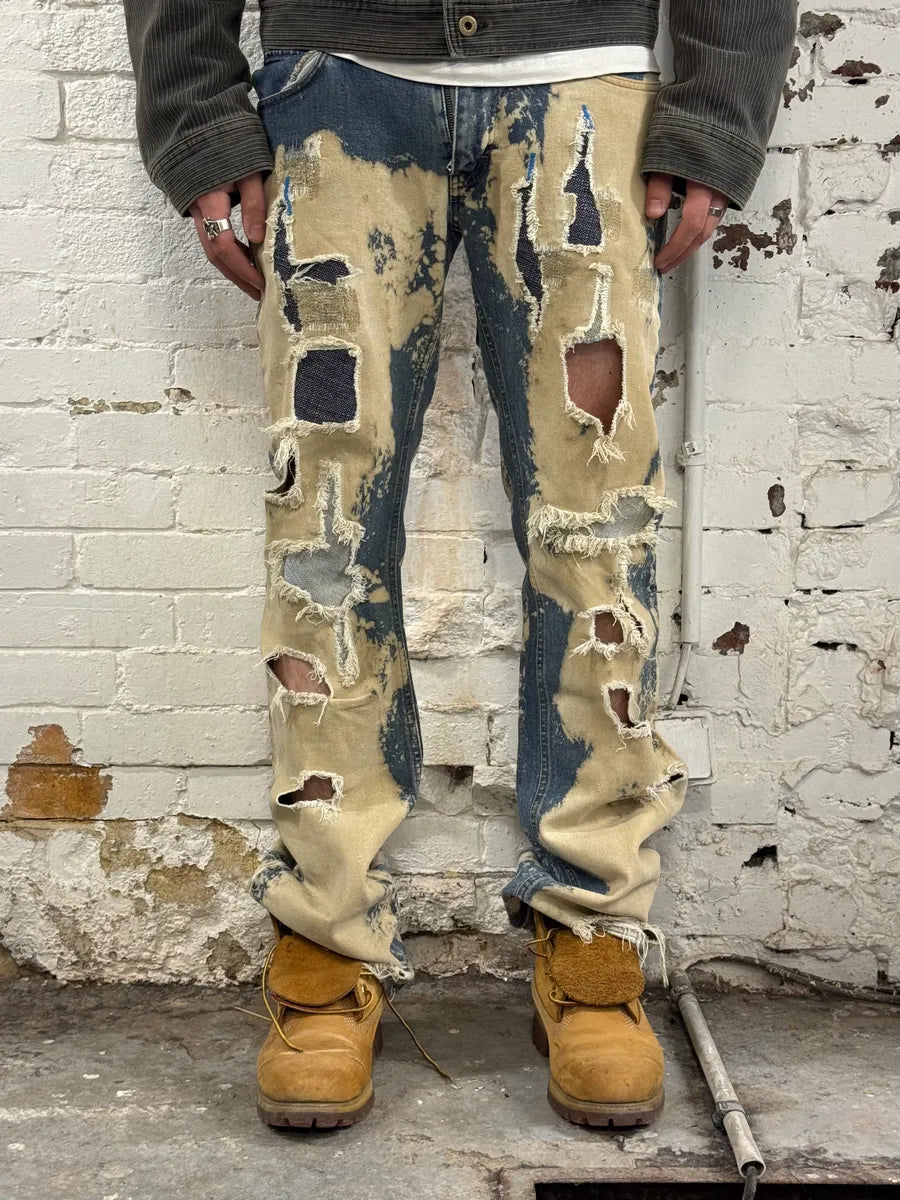 Daniele Alessandrini Distressed Patchwork Blue & Beige Jeans styTSoL 0