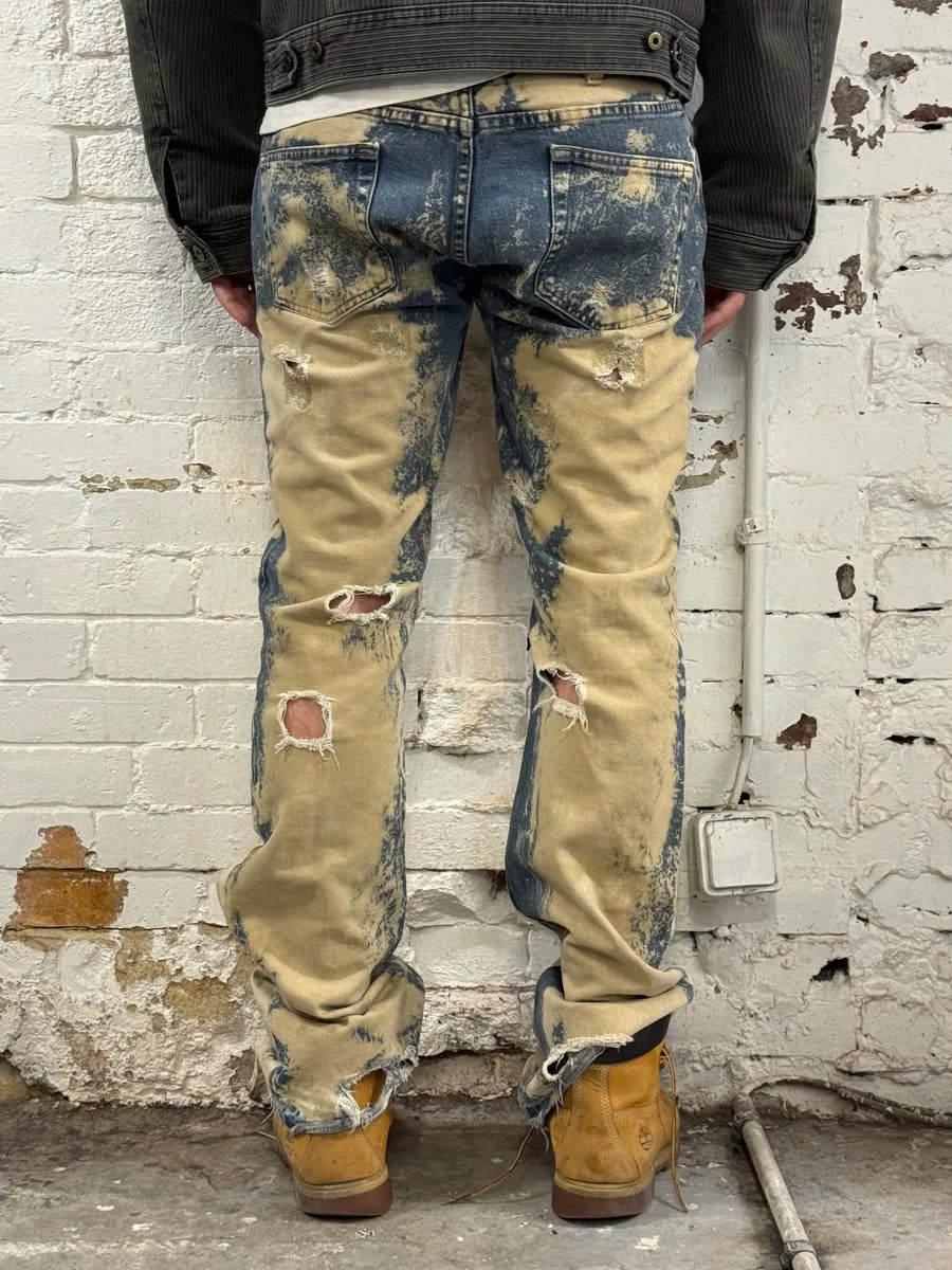 Daniele Alessandrini Distressed Patchwork Blue & Beige Jeans styTSoL 1