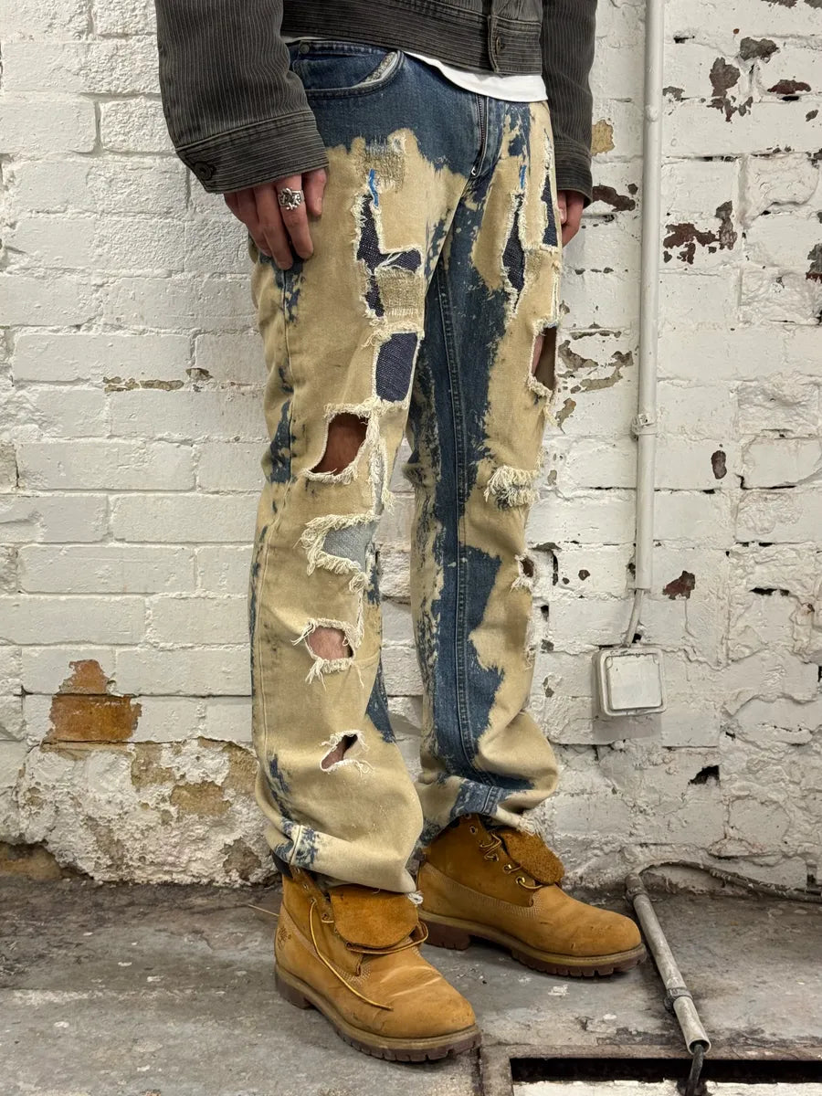 Daniele Alessandrini Distressed Patchwork Blue & Beige Jeans styTSoL 2