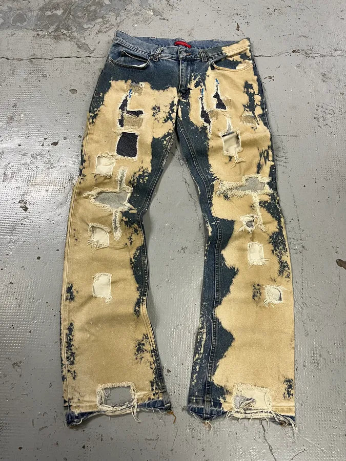 Daniele Alessandrini Distressed Patchwork Blue & Beige Jeans styTSoL 3