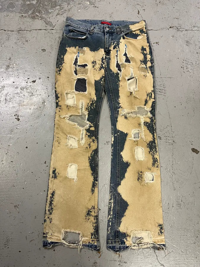 Daniele Alessandrini Distressed Patchwork Blue & Beige Jeans styTSoL 4