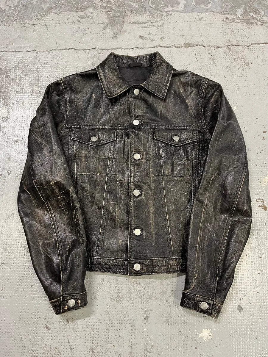 Daniele Alessandrini Eroded Black Leather Trucker Jacket MelYXOM 0