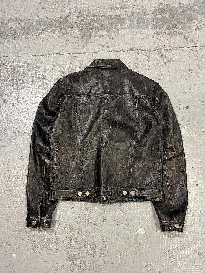 Daniele Alessandrini Eroded Black Leather Trucker Jacket MelYXOM 1