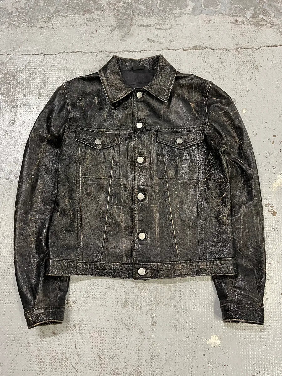 Daniele Alessandrini Eroded Black Leather Trucker Jacket MelYXOM 2