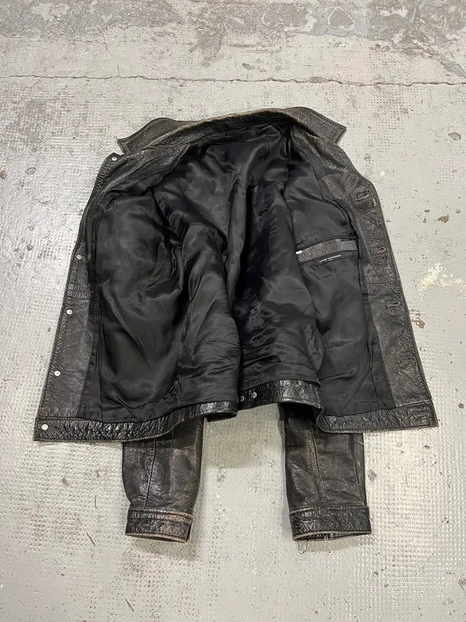 Daniele Alessandrini Eroded Black Leather Trucker Jacket MelYXOM 3