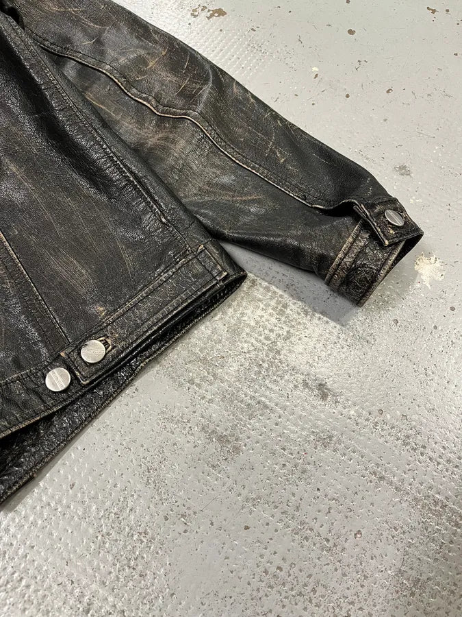 Daniele Alessandrini Eroded Black Leather Trucker Jacket MelYXOM 8