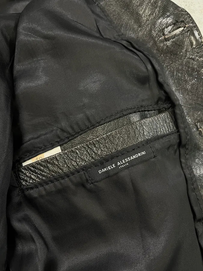 Daniele Alessandrini Eroded Black Leather Trucker Jacket MelYXOM 9