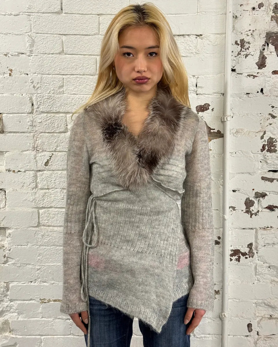 Daniele Alessandrini Fur Collar Mohair Cardigan  tHkwuTB 0