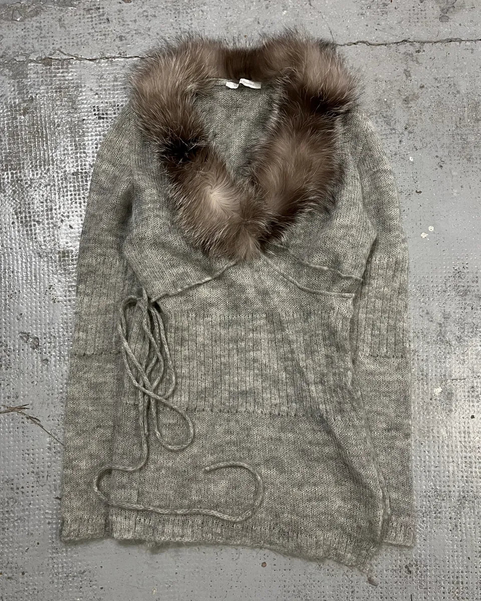 Daniele Alessandrini Fur Collar Mohair Cardigan  tHkwuTB 2