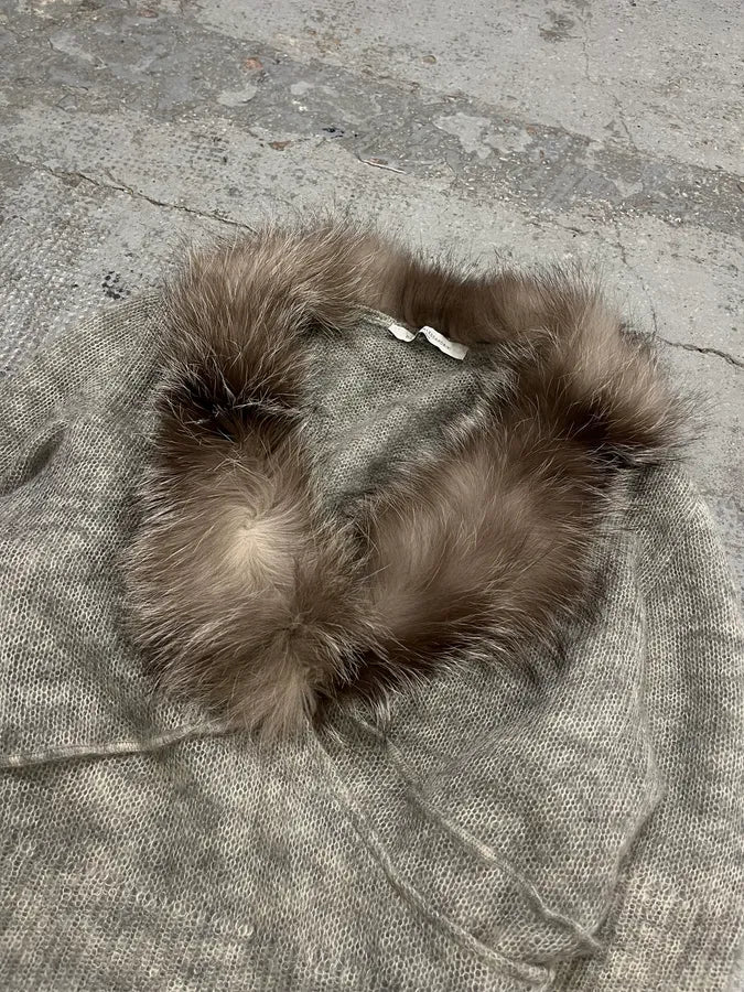 Daniele Alessandrini Fur Collar Mohair Cardigan  tHkwuTB 4