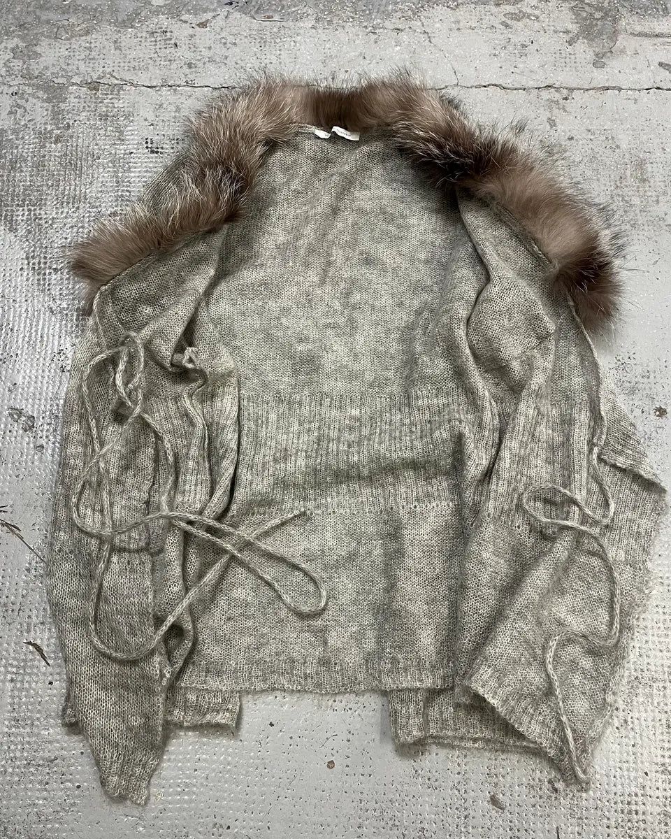 Daniele Alessandrini Fur Collar Mohair Cardigan  tHkwuTB 8