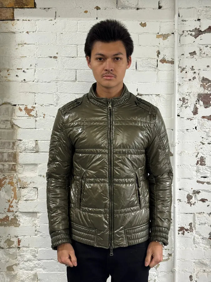Daniele Alessandrini Green Patent Puffer British Puffer Jacket MrynkCC 1