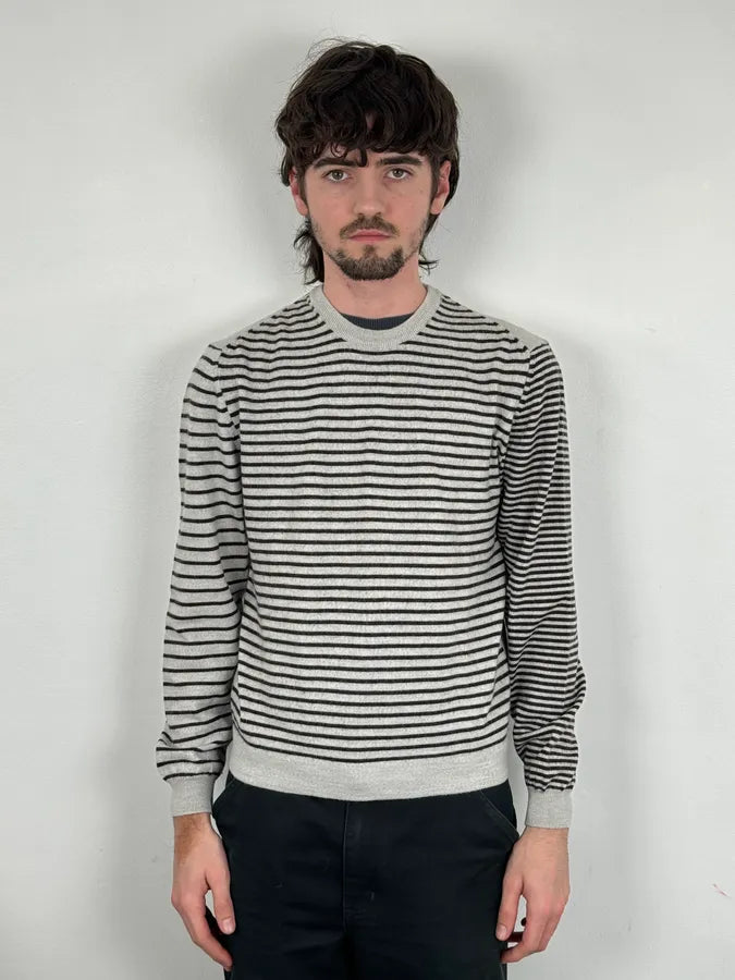 Daniele Alessandrini Grey & Black Striped Wool Sweater ICkVTaA 1