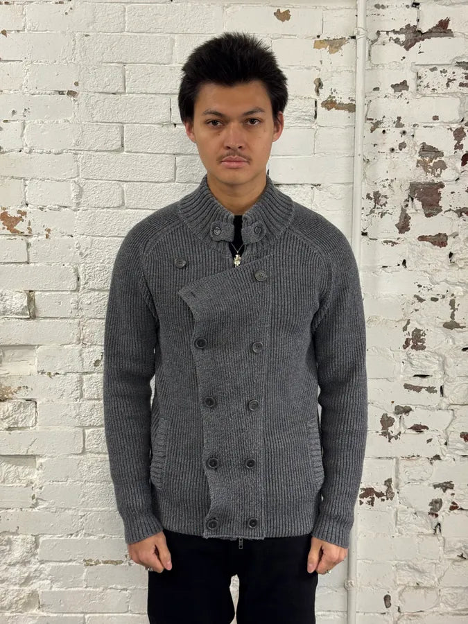 Daniele Alessandrini Grey Officer Buttoned Cardigan Sweater AbvWsCR 1