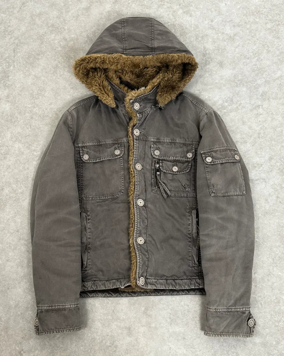Daniele Alessandrini Grey Removable Hood Fur Cargo Jacket cyRPwGg 0