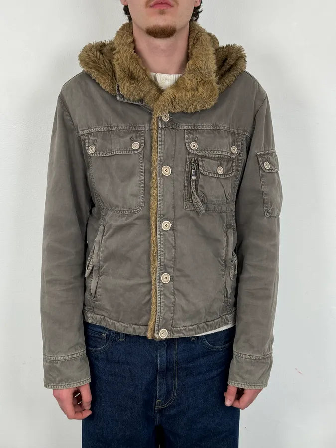 Daniele Alessandrini Grey Removable Hood Fur Cargo Jacket cyRPwGg 1