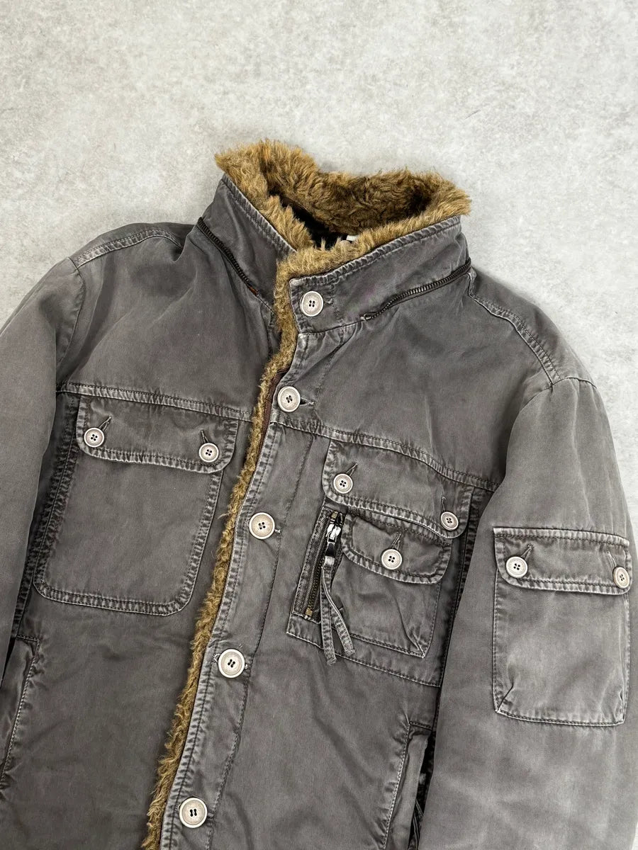 Daniele Alessandrini Grey Removable Hood Fur Cargo Jacket cyRPwGg 5