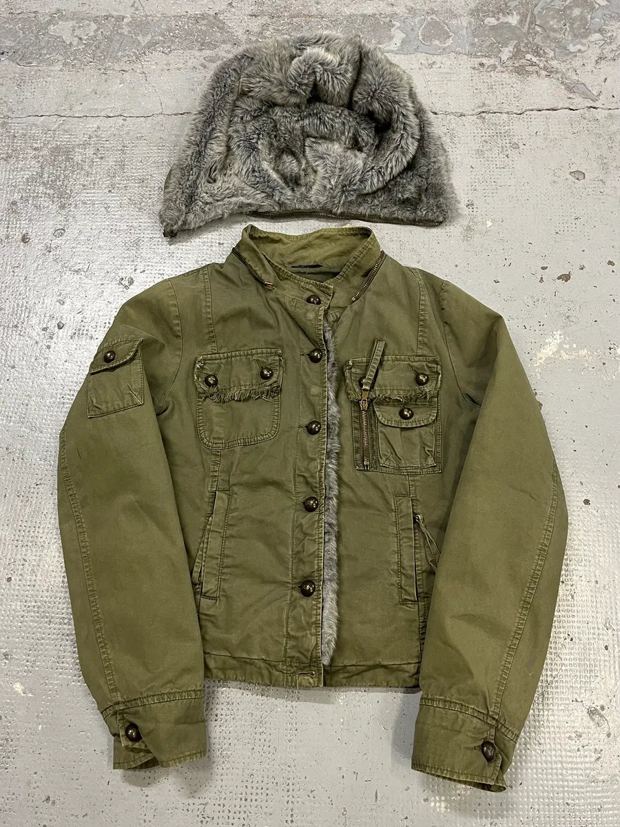 Daniele Alessandrini Multi-Pocket Khaki Hooded Jacket HCAXsPS 1