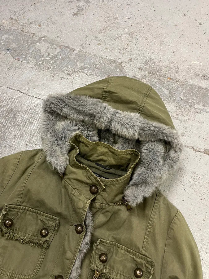Daniele Alessandrini Multi-Pocket Khaki Hooded Jacket HCAXsPS 4