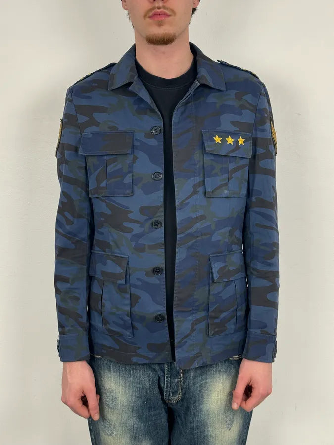 Daniele Alessandrini Navy Military Patch Blue Camouflage Shirt Jacket  hTCqGuB 1