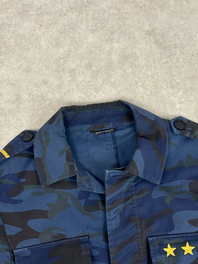 Daniele Alessandrini Navy Military Patch Blue Camouflage Shirt Jacket  hTCqGuB 3