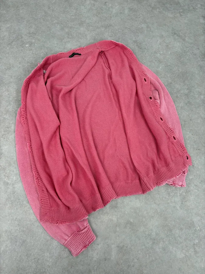 Daniele Alessandrini Pink Distressed Cardigan Sweater KePCtLt 6