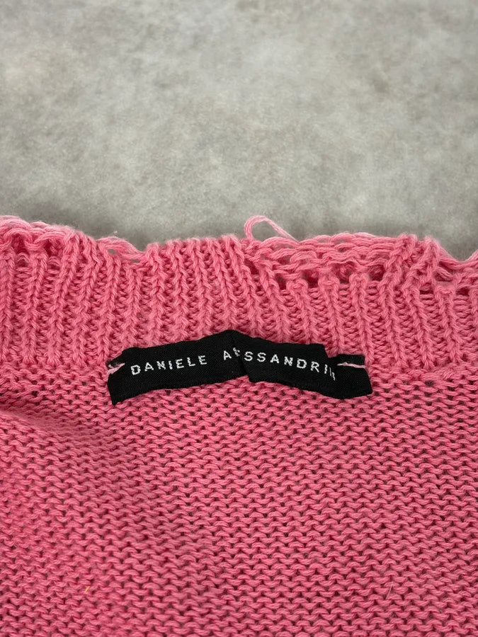 Daniele Alessandrini Pink Distressed Cardigan Sweater KePCtLt 8