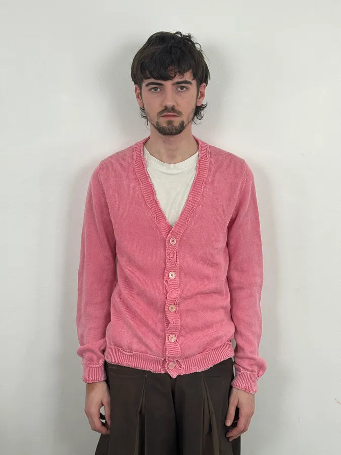 Daniele Alessandrini Pink Distressed Cardigan Sweater KePCtLt 1