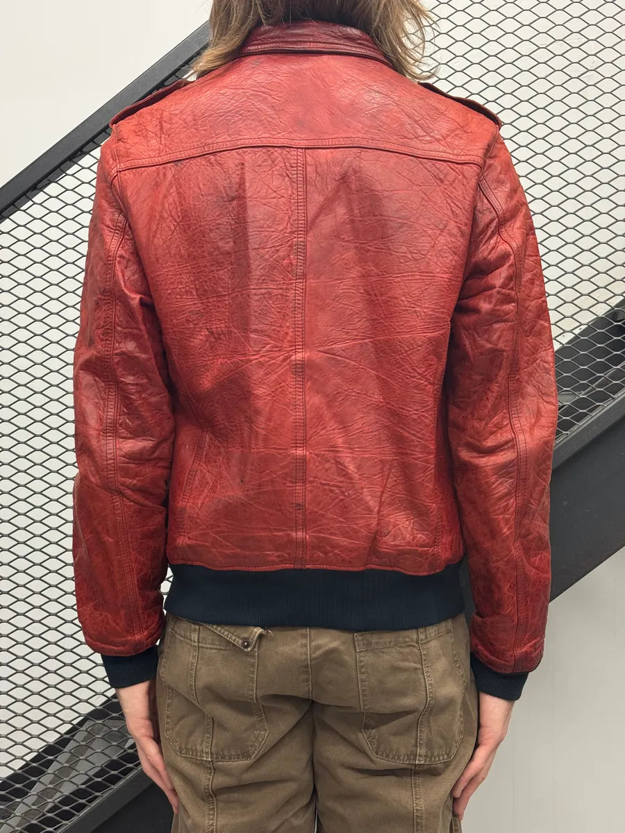 Daniele Alessandrini Red Leather Multi-Pocket Bomber Jacket wyTLlom 2