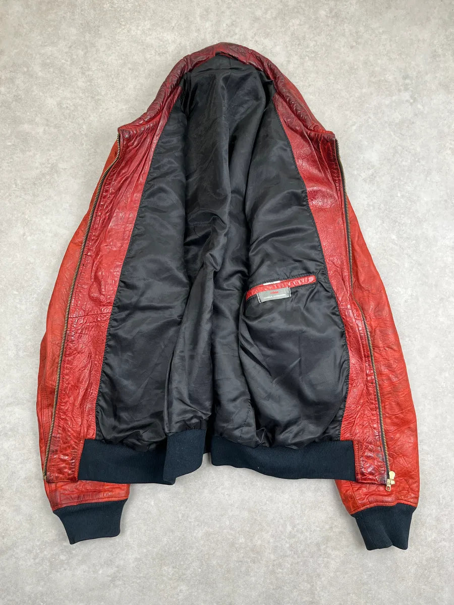 Daniele Alessandrini Red Leather Multi-Pocket Bomber Jacket wyTLlom 3