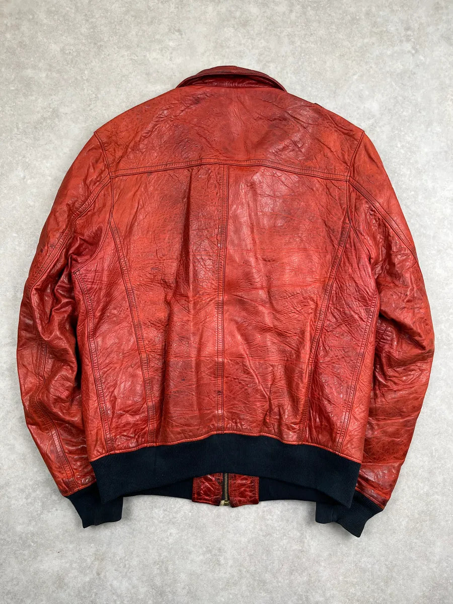 Daniele Alessandrini Red Leather Multi-Pocket Bomber Jacket wyTLlom 4