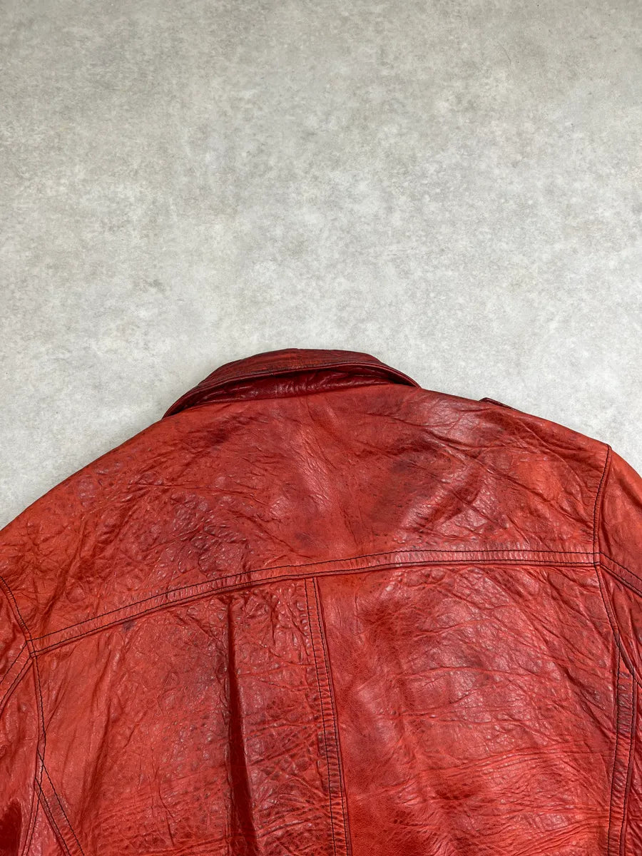 Daniele Alessandrini Red Leather Multi-Pocket Bomber Jacket wyTLlom 6