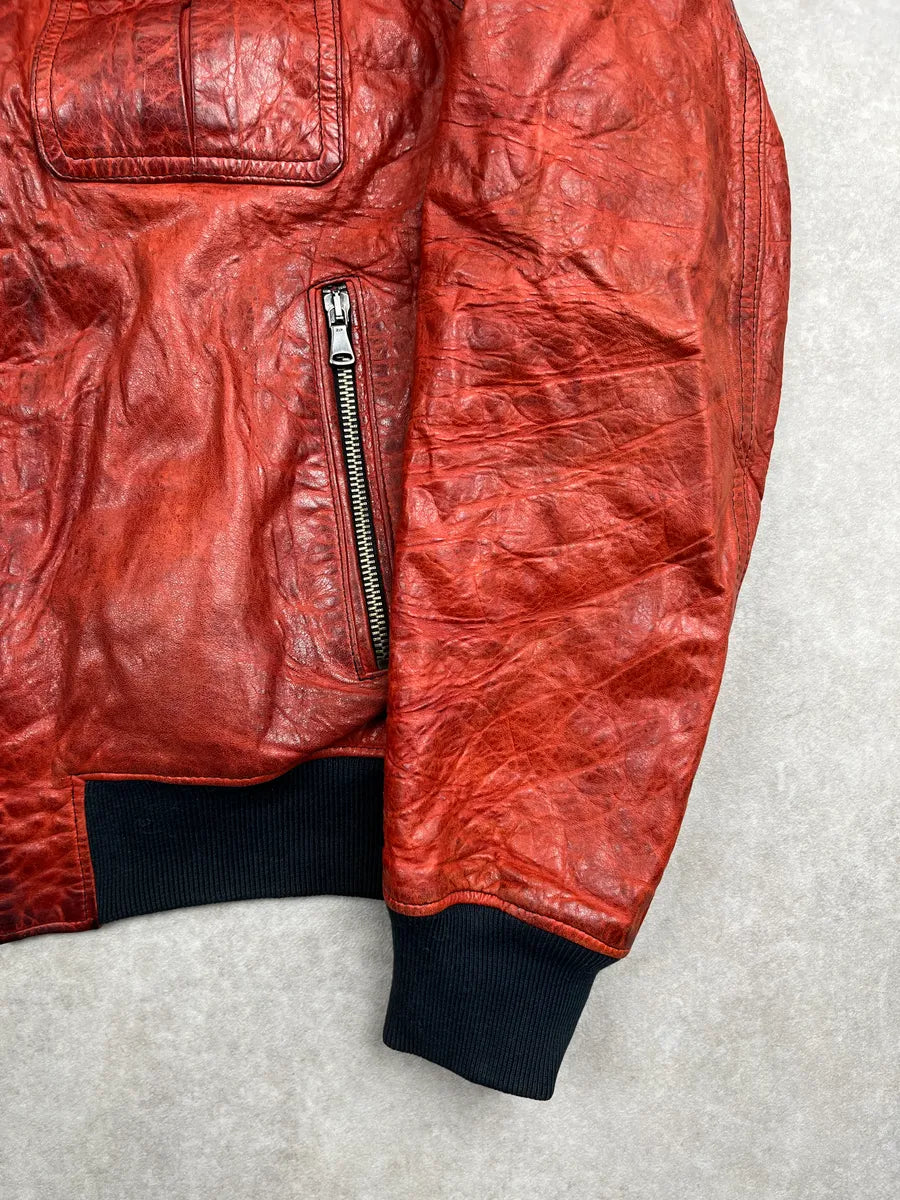 Daniele Alessandrini Red Leather Multi-Pocket Bomber Jacket wyTLlom 7