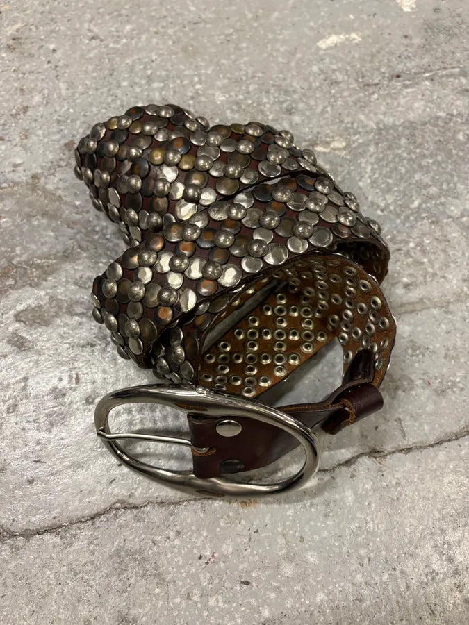 Daniele Alessandrini Studded Brown Leather Belt (OS) qXzPeRO 2
