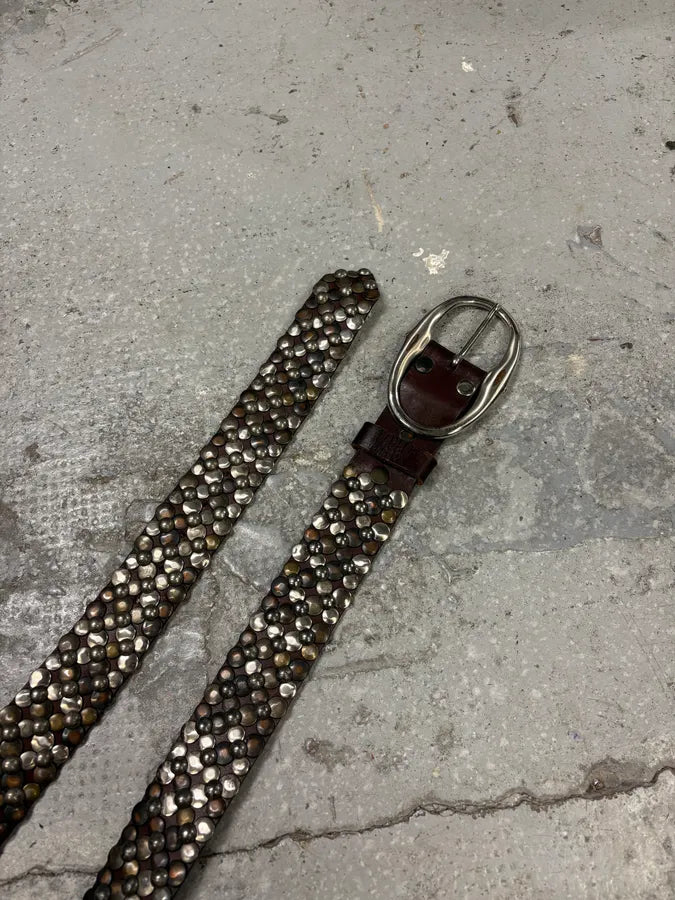 Daniele Alessandrini Studded Brown Leather Belt (OS) qXzPeRO 3