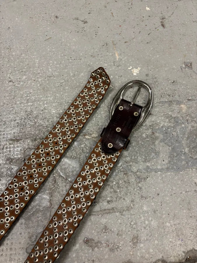 Daniele Alessandrini Studded Brown Leather Belt (OS) qXzPeRO 4