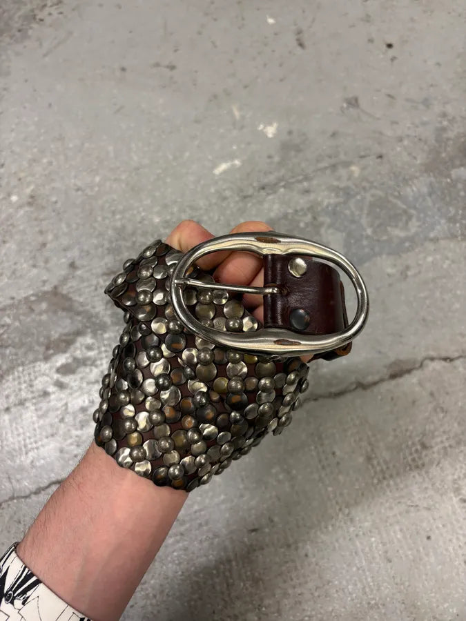 Daniele Alessandrini Studded Brown Leather Belt (OS) qXzPeRO 5