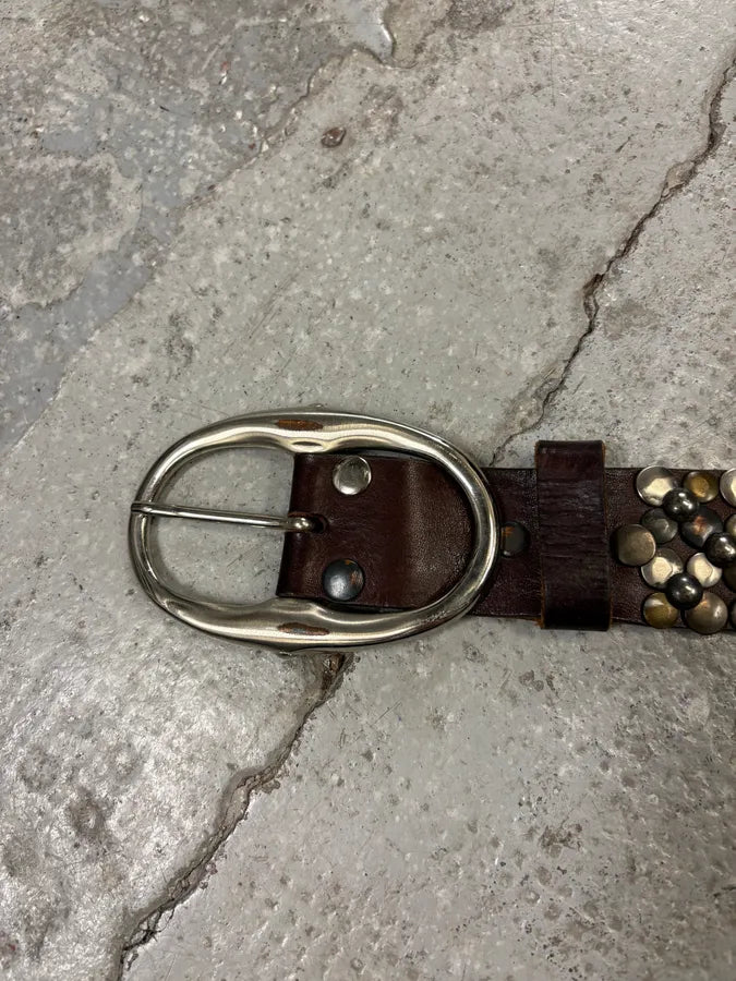 Daniele Alessandrini Studded Brown Leather Belt (OS) qXzPeRO 6