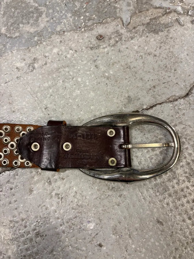 Daniele Alessandrini Studded Brown Leather Belt (OS) qXzPeRO 7