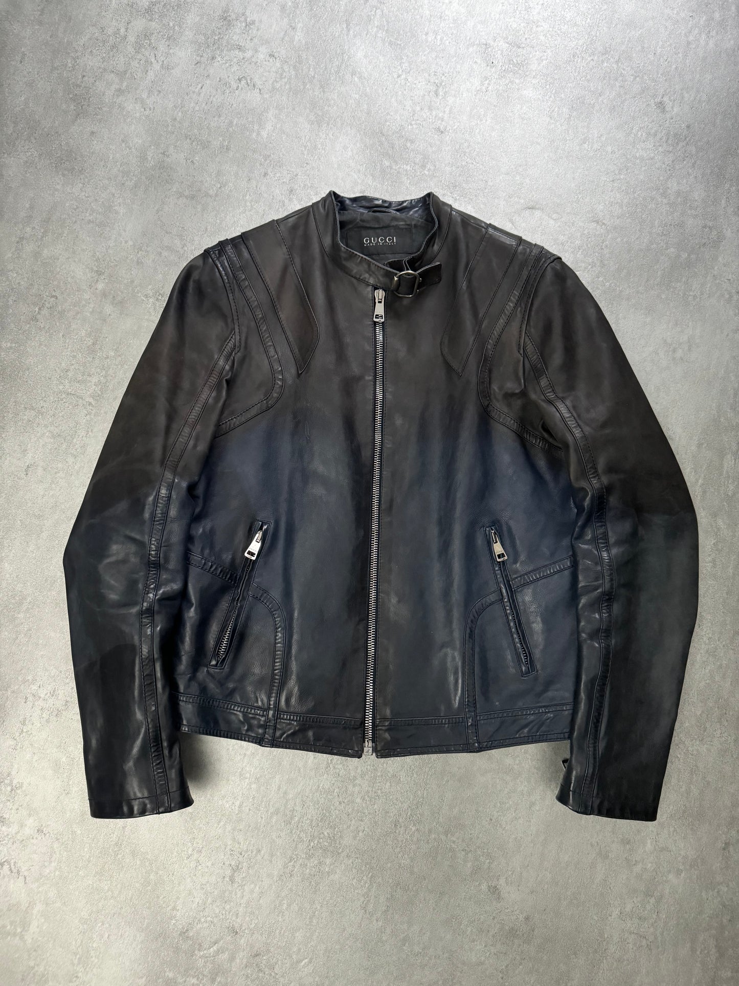 SS2009 Gucci Navy Gradient Biker Leather Jacket (M) - 9