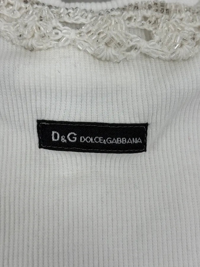 2000s D&G Dolce & Gabbana White Ribbed Ornated Tank Top  ZJzOFbu 6