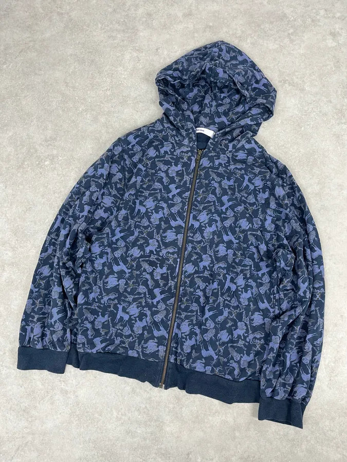 Ne-Net Navy Blue Animals Savage Japanese Zip-up Hoodie ubtnRUV 4