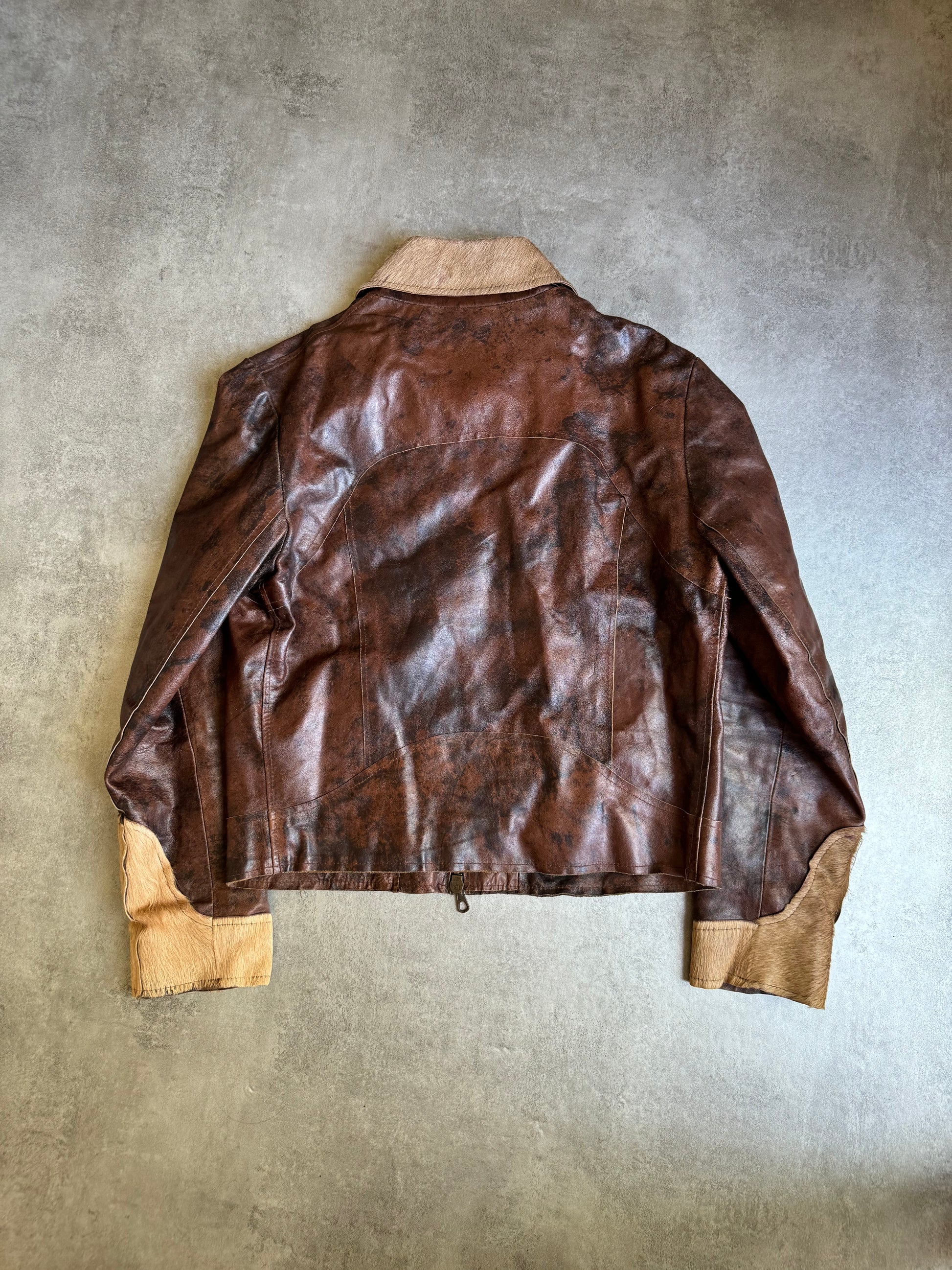 2000s Imperial Brown Fur Leather Cow Jacket (L) - 6