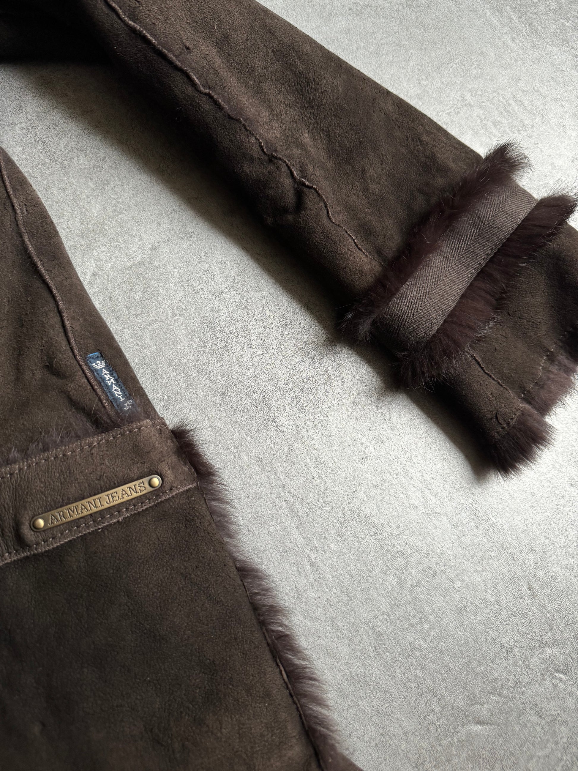 2000s Armani Reversible 2 in 1 Avant-Garde Brown Rustic Fur Jacket (S/M) - 9