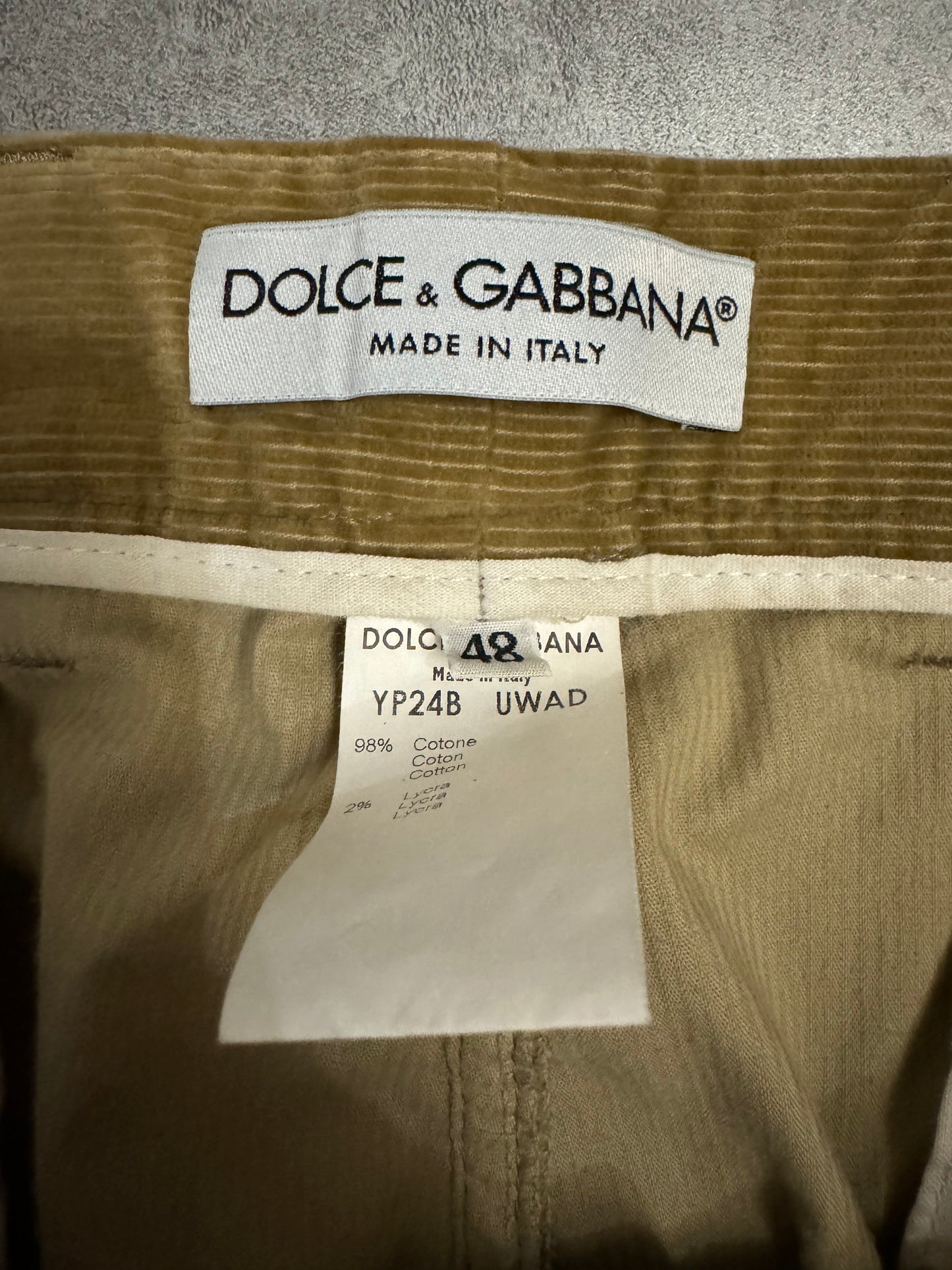 AW2002 Dolce & Gabbana Beige Velvet Multi Zips Pants (M/L) - 5