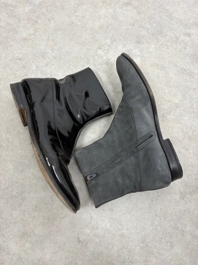 Maison Margiela Black & Grey Patent Leather Hybrid Boots MUHxaFV 5