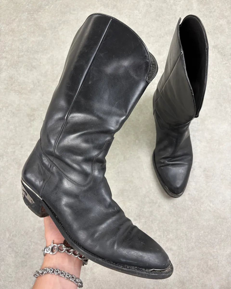 Cesare Paciotti Black Leather Mid-Calf Boots with Steel Heel Plate gZwPyJg 0